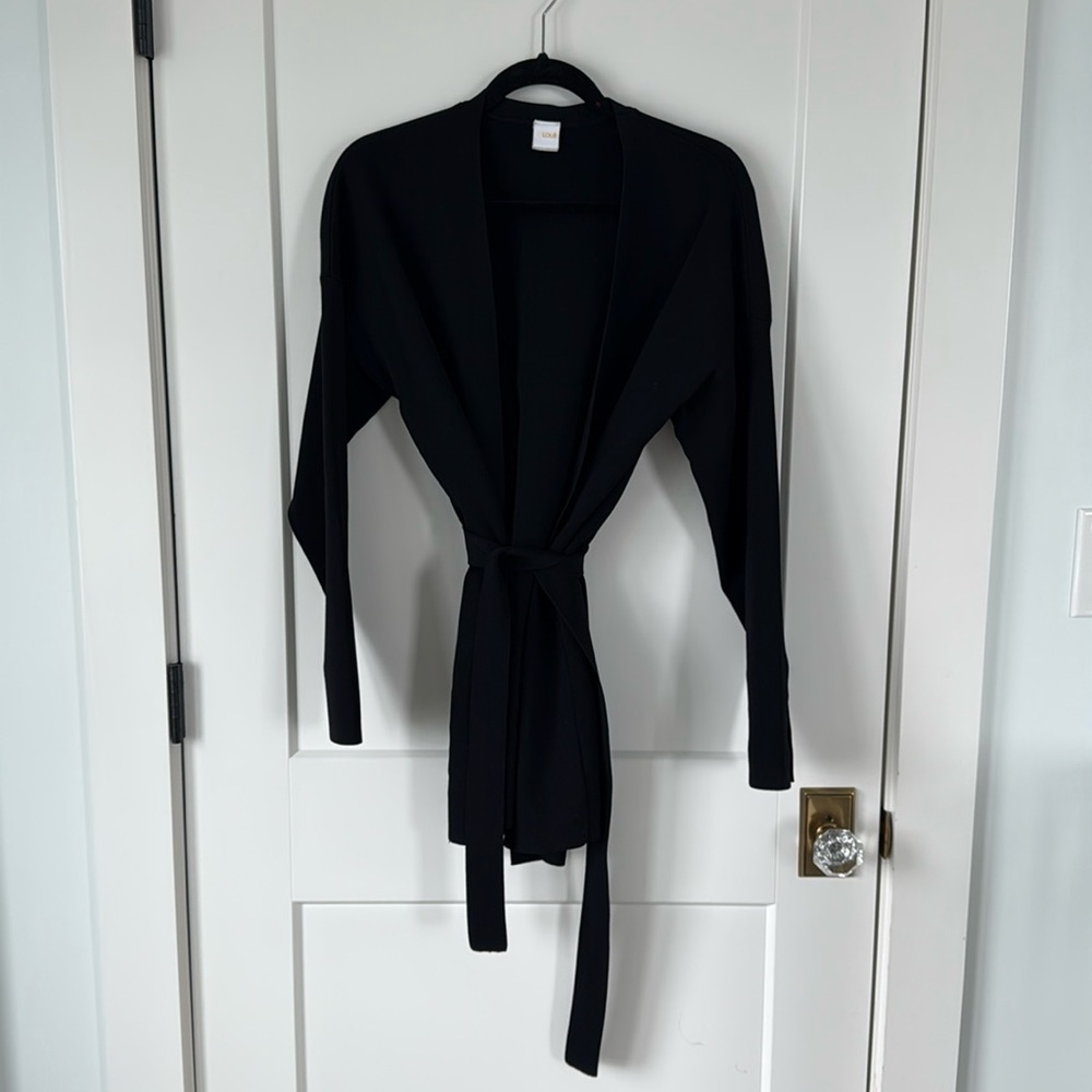 Lole open front belted cardigan in black